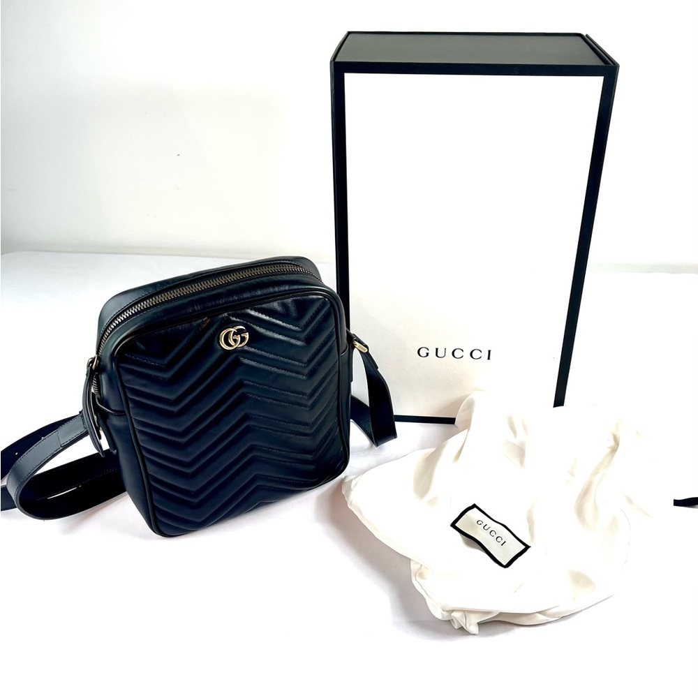 GG Gucci Black Matelassé Marmont Messenger Bag